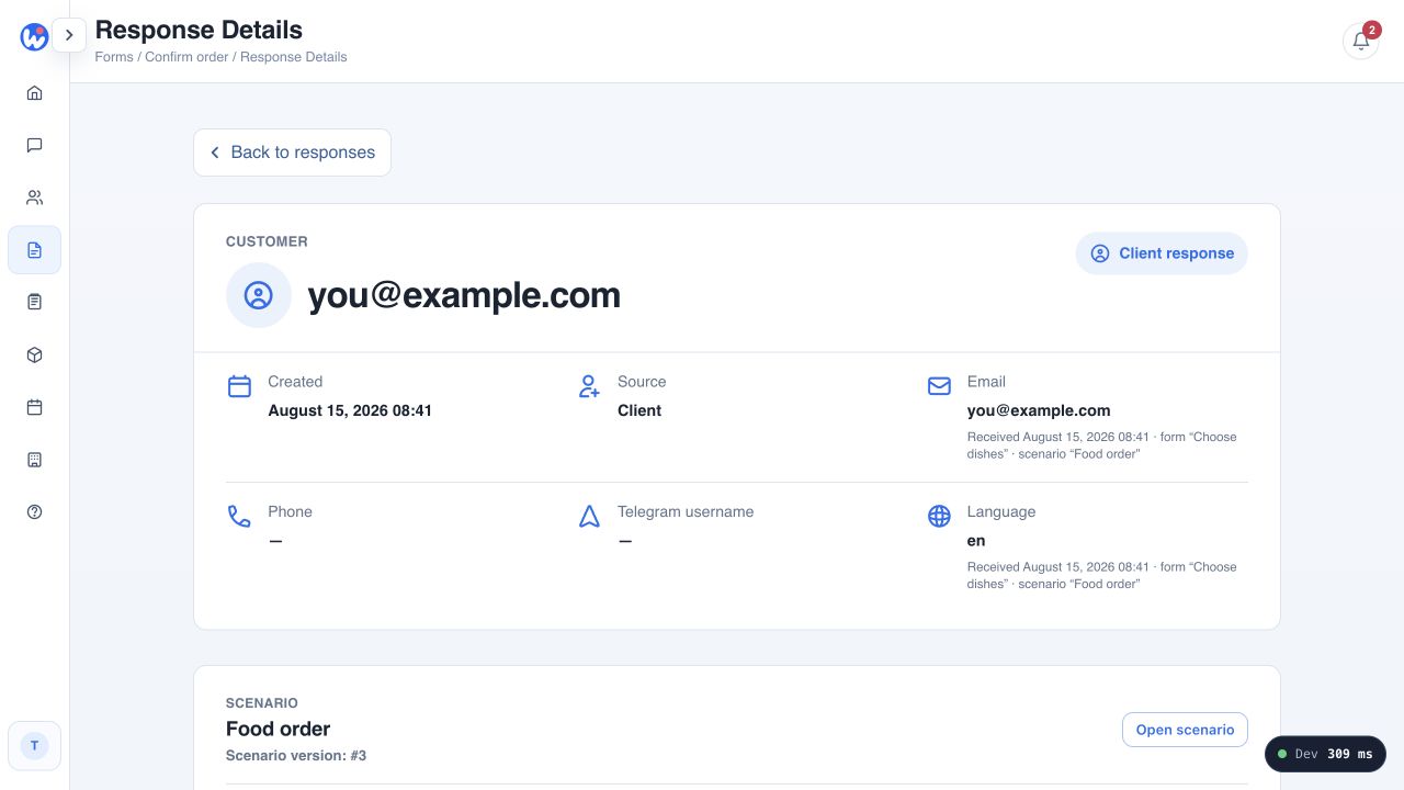 Wappy response details with client context